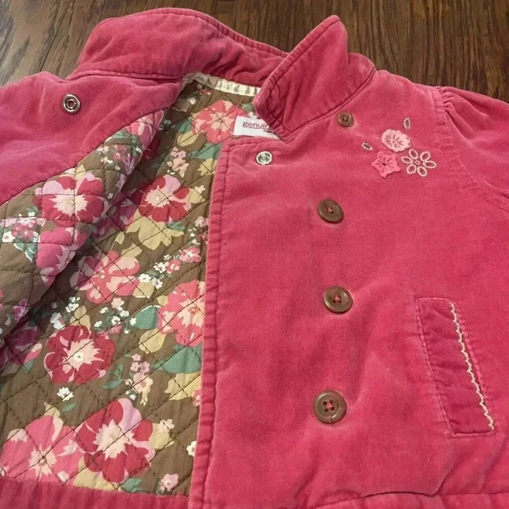 Genuine Kids by OshKosh 6 Months Pink Velvet Coat, Girl, Buttons, Quilted
